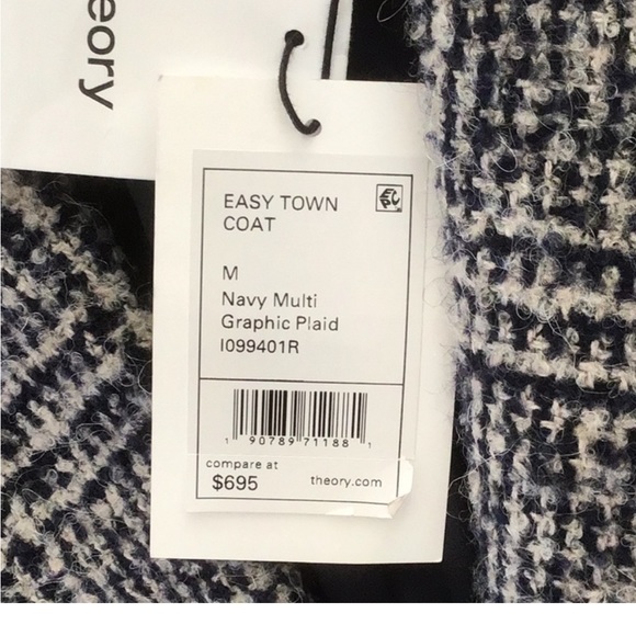 Theory Easy Town Navy Multi Plaid Wool Coat Jacket - Picture 10 of 15